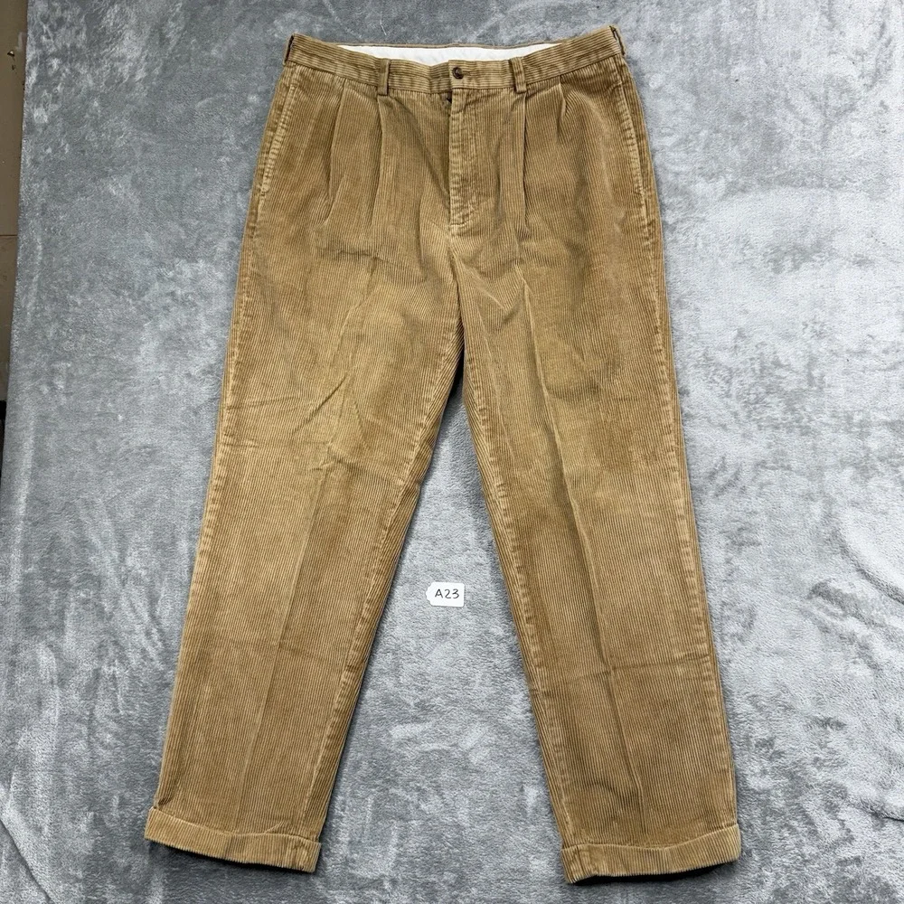 Brooks Brothers 346 Corduroy Pants Mens 36x32 Tan Pleated Cuffed